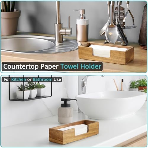 Paper Towel Dispenser Countertop, Acacia Wood Bathroom Paper Towel Holder - Image 3