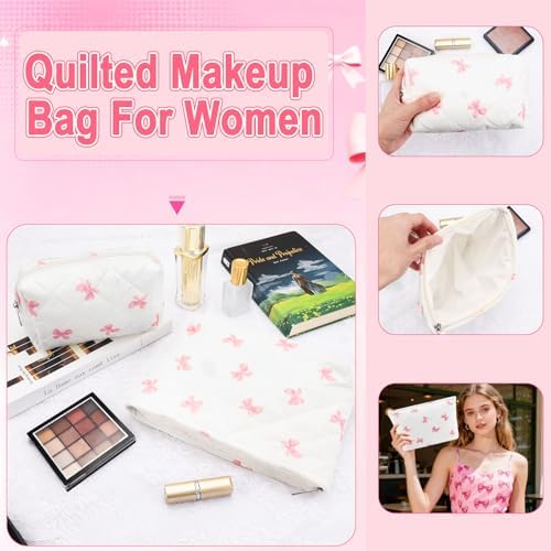 2Pcs Small Makeup Bag Quilted Cosmetic Bag Flower Pencil Case Travel Makeup Bag - Image 6