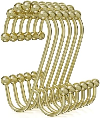 Bathway Gold Shower Curtain Hooks Rings, Double Shower Hooks by Bathway