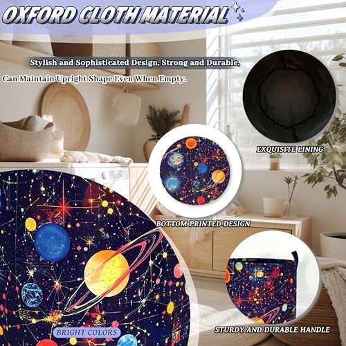 Planets Galaxy Laundry Basket Oxford Cloth Foldable Hamper 18.9x16.5 Inch - Image 6