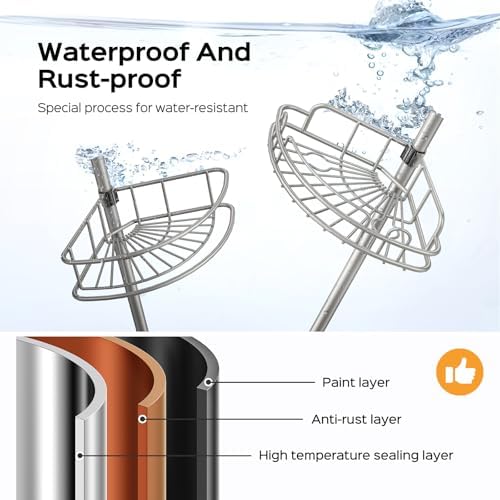 HAMITOR Corner Shower Caddy Tension Pole 4 Tier Rustproof Shampoo Organizer - Image 2