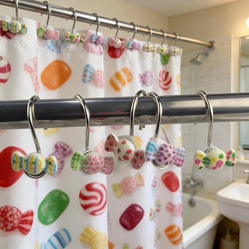 Two Fish Home Fashions Set of 12 Decorative Candies Shower Curtain Hooks - Image 3
