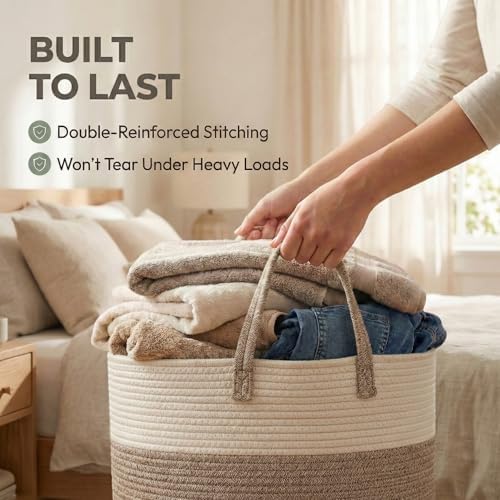 JMvicyroam 65L Extra Large Machine Washable Cotton Rope Blanket Basket - Image 6