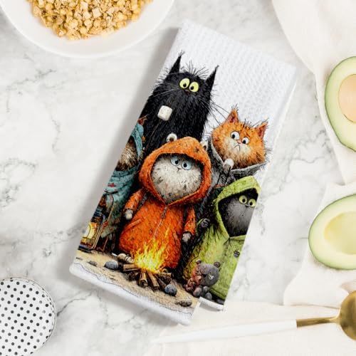 4 Pcs Cute Cat Kitchen Towels, Funny Cats Gifts Absorbent Hand Towels-03 - Image 3