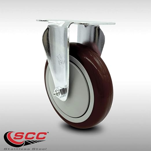 Service Caster Brand Replacement Caster for Uline Caster H-7449R - Stainless Steel Rigid Top Plate Caster with 5 Inch Maroon Polyurethane Wheel - Fits Carts and Platform Trucks H-6348