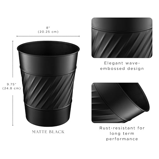 Monarch Abode Metal Bathroom Trash Can – Waste Basket for Bedroom, Office Desk, & Dorm, Handcrafted Wave Embossed, Durable Decorative Black Small Trash Can Bathroom Garbage Bin Wastebasket