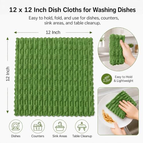 kimteny Microfiber Dish Cloths for Washing Dishes 12 Pack, Dark Green - Image 2