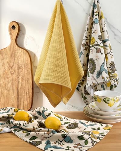Miss Adola 4pcs 270GSM Cotton Kitchen Towels, Lemon Bird - Image 5