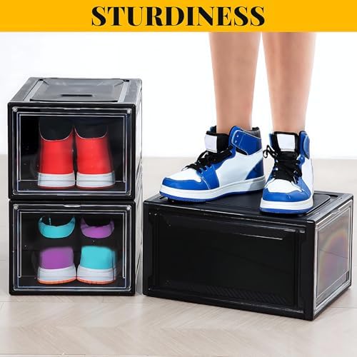 MMBABY 12 Pack Acrylic Black Shoe Boxes– Ultra Plastic Stackable Sneaker Storage - Image 4