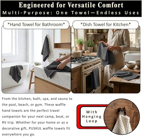 PÜSKÜL Natural 100% Turkish Cotton Waffle Hand and Kitchen Towels Set of 3 - Image 6