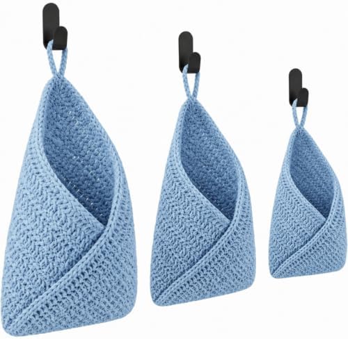 Honeydak 3 Hanging Baskets, Light Blue, Cotton Rope by Honeydak