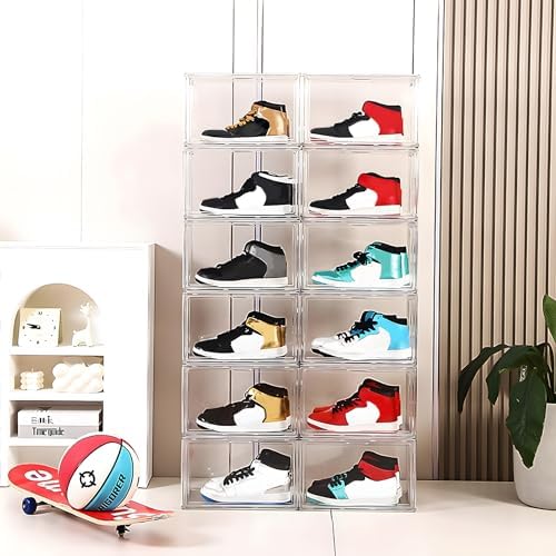 MMBABY 12 Pack Acrylic Clear Shoe Boxes Side Open Clear Plastic Stackable - Image 2