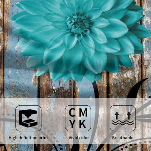 Farmhouse Flower Floral Bathroom Hand Towel Set of 2, Rustic Teal Turquoise - Image 3