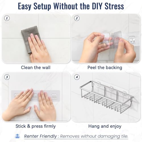 8 Pack Adhesive Large Capacity No-Drilling Shower Caddy - Image 6