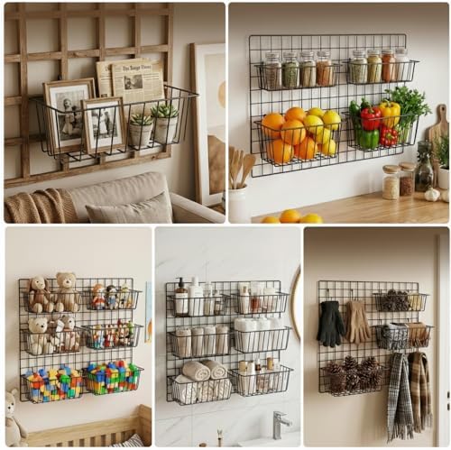 10 PCS Wire Baskets Wall Grid Panel Hanging Wire Basket Hanging Wall Baskets No - Image 3