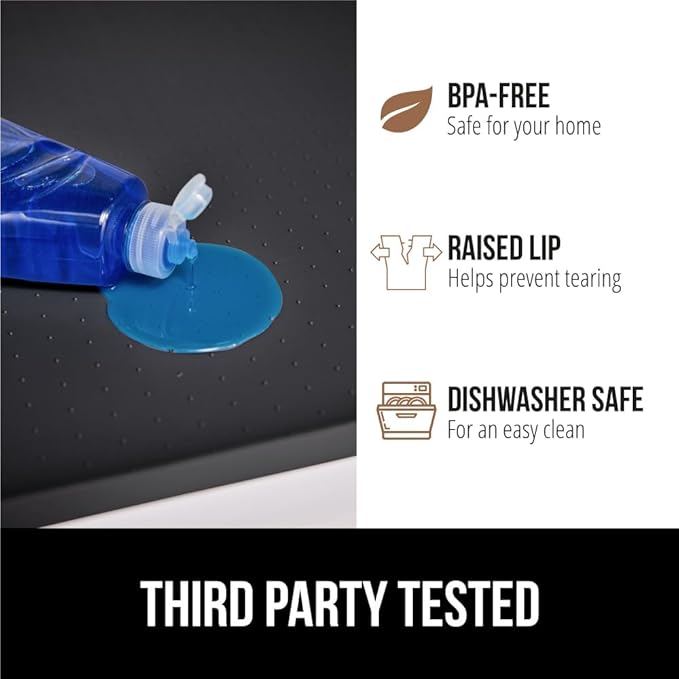 GORILLA GRIP Waterproof Silicone Under Sink Mat with Raised Lip for Kitchen and Bathroom, Cabinet Shelf Liner Stay in Place Mats Dishwasher Safe Drawer Liner, Organizer Tray, 15 x 22 in, Black