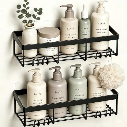 Moforoco Shower Caddy Shelf Organizer Rack, Self Adhesive Black Bathroom by MOFOROCO