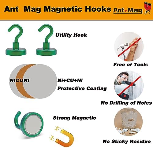 Ant Mag Strong Magnet Hooks 100lbs+ Pulling Force Neodymium Hooks Hangers Heavy - Image 4