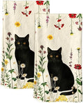 Miss Adola 150GSM Flour Sack Kitchen Towels Set of 2, Retro Cats Floral by MissAdola