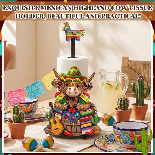 Chunful Cinco De Mayo Highland Cow Paper Towel Holder Mexican Taco Fiesta - Image 2
