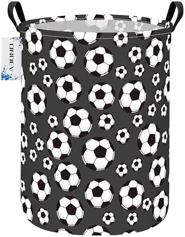 Round Soccer Ball Print Laundry Hamper, Cotton Canvas Storage Bin by ONOEV
