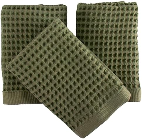 PÜSKÜL Natural 100% Turkish Cotton Waffle Hand and Kitchen Towels Set of 3 by P%C3%BCsk%C3%BClTextile
