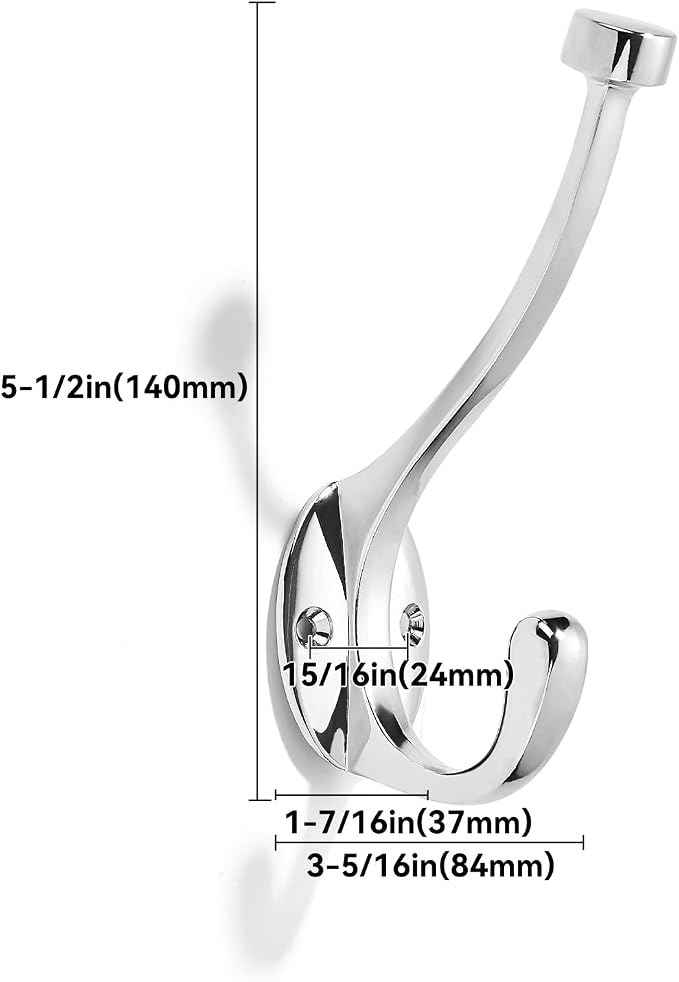 The 10 Pack 5-1/2 inch Polished Chrome Coat Hook zinc Alloy mudroom Hooks is - Image 2