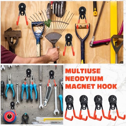 Landhoow 4 Pcs Large Magnetic Hooks Heavy Duty Garage Magnet Hooks Strong - Image 6