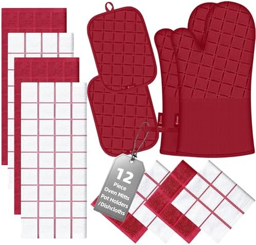 Oven Mitts Kitchen Towels and Dishcloths Pot Holders Sets, Oven Gloves Kitchen by BSKSSK