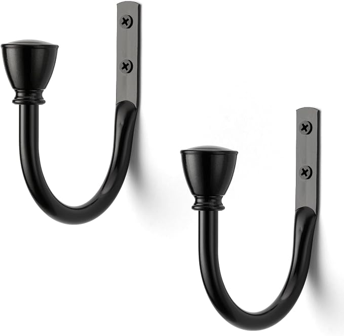 2 Pack Black Curtain Hooks for Drapes, Metal Curtain Tiebacks by SIXZOONM