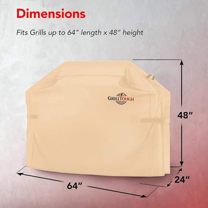 Heavy Duty BBQ Grill Cover for Outdoor Grill, 64 Inch – Waterproof, Weather Resistant, UV & Fade Resistant with Adjustable Straps – Gas Grill Cover for Weber, Genesis, Charbroil, etc. Tan