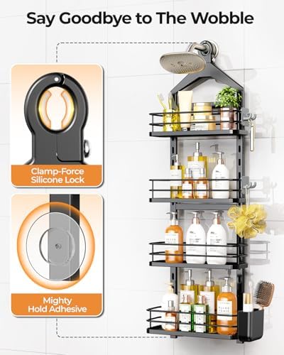 ODesign 4 Tier Adjustable Shower Organizer Hanging Over Showerhead Black - Image 5