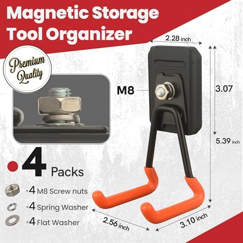 Heavy Duty Magnetic Garage Hooks, 4 Pack Rubber Coated Strong Magnet Hooks - Image 3