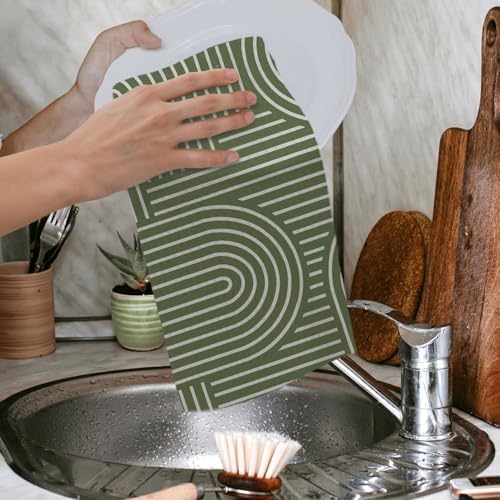 Abstract Boho Sage Green Kitchen Towels, Minimalist Contemporary Dish Tea Towels - Image 4
