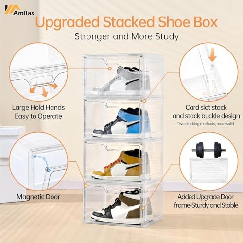 Amllas 8 Pack Shoe Boxes Clear Plastic Stackable, Large Shoe Storage Organizer - Image 3