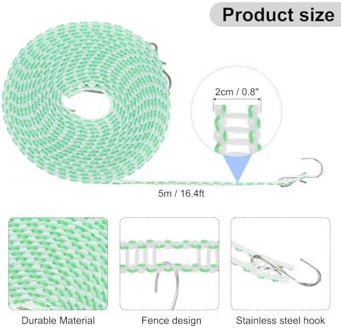uxcell Windproof Clothesline, 5M 16.4ft Plastic Non-Slip Clothes Drying Rope - Image 2