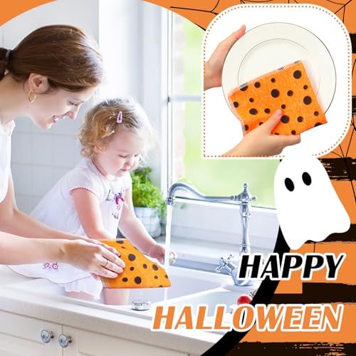 Mindsoft 36 Pcs Halloween Reusable Paper Towels Rolls Washable Bulk Halloween - Image 5