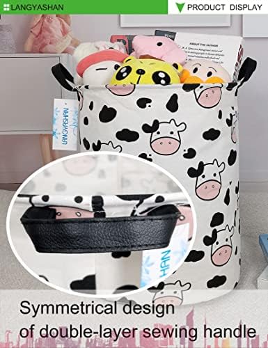 Round Laundry Basket Collapsible Storage Hamper Organizer Spotted Cow - Image 5