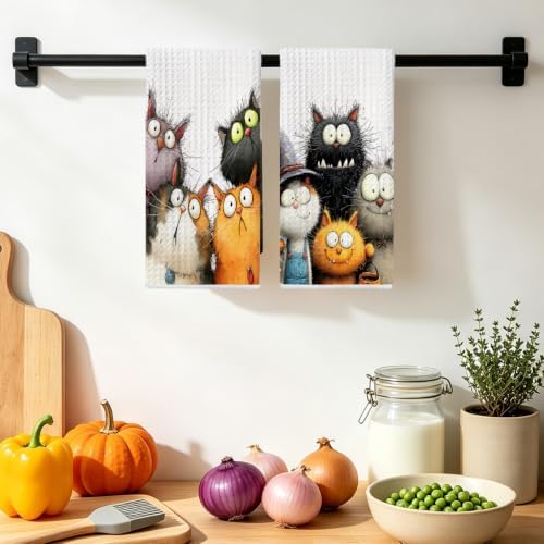 2 Pcs Cute Cat Kitchen Towels, Funny Cats Gifts Absorbent Hand Towels-06 - Image 4