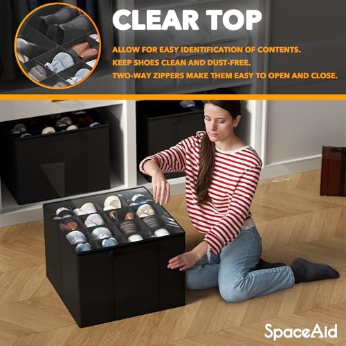 SpaceAid Shoe Organizer for Closet, 2 Pack Foldable Shoe Storage Containers - Image 4