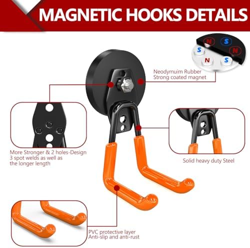 3-H Heavy Duty Magnetic Hooks, Large Magnet Hooks, 4 Pack Orange - Image 3