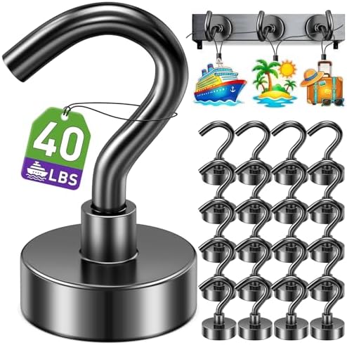 40 Pack Magnetic Hooks for Cruise Cabins 30lbs Heavy Duty Magnet by MUKFIRM