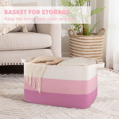 OIAHOMY Extra Large Blanket Basket, 95L Cotton Rope Woven Laundry Basket - Image 3