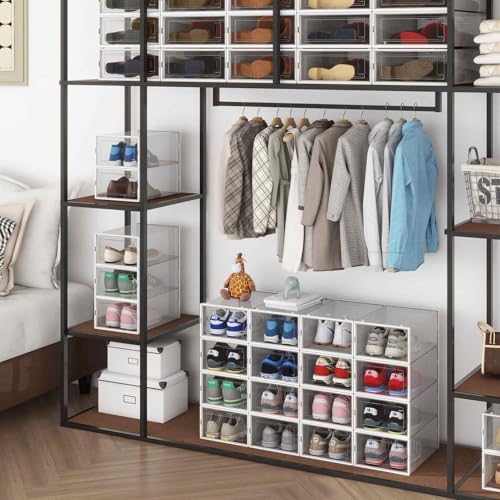 8-Piece Boot and 12-Piece Shoe Storage Box, Stackable Clear Plastic Shoe Box - Image 3