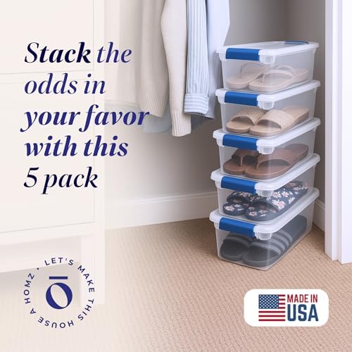 HOMZ Clear Plastic Storage Bins w/Latching Lid, 7.5 Qt, 5 Pack - Image 2