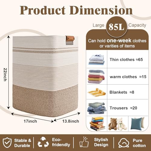 Laundry Hamper, 85L Tall Laundry Basket - Image 3