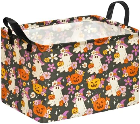 Halloween Pumpkin Ghost Storage Basket, Foldable Toy Organizer Bin by MAIZMZ
