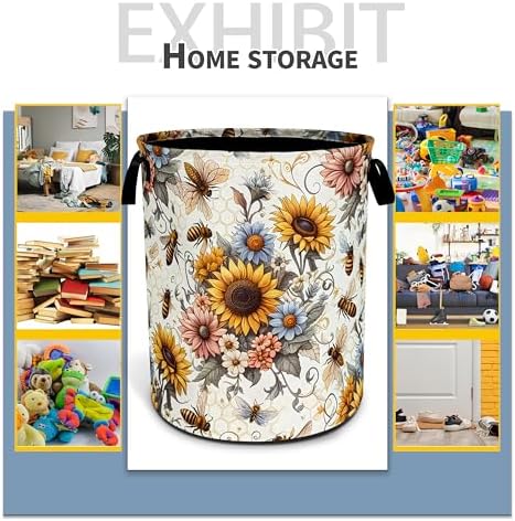 Bee Sunflower Laundry Basket Flower Foldable Waterproof Oxford Cloth - Image 5