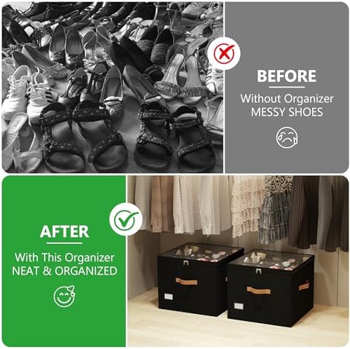 Vincona Shoe Organizer for Closet, 2 Pack Foldable Shoe Storage Bins - Image 4