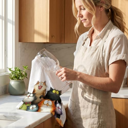 4 Pcs Cute Cat Kitchen Towels, Funny Cats Gifts Absorbent Hand Towels-08 - Image 6